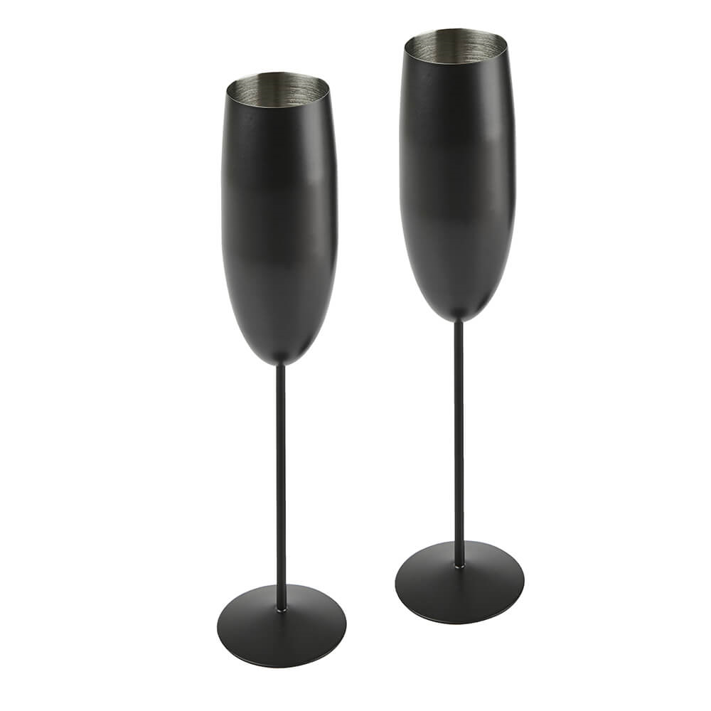 Pair of Matt Black Stainless Steel Champagne Flutes - 250 ml Stainless Steel Champagne Flute - Matt Black (Pair)